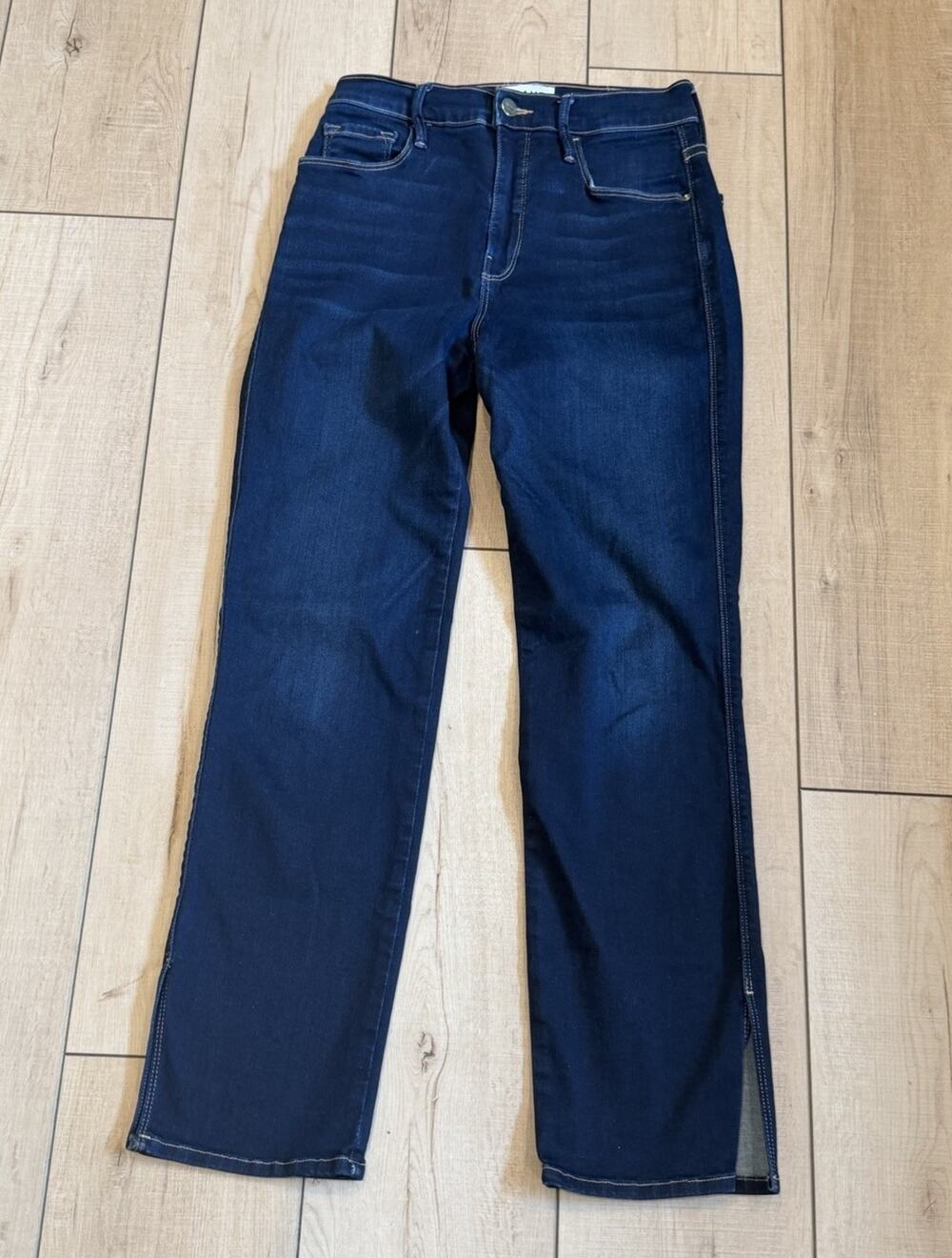 FRAME Le Sylvie Slender Straight Jeans Women’s 26 Dark Wash Side Slit Hem